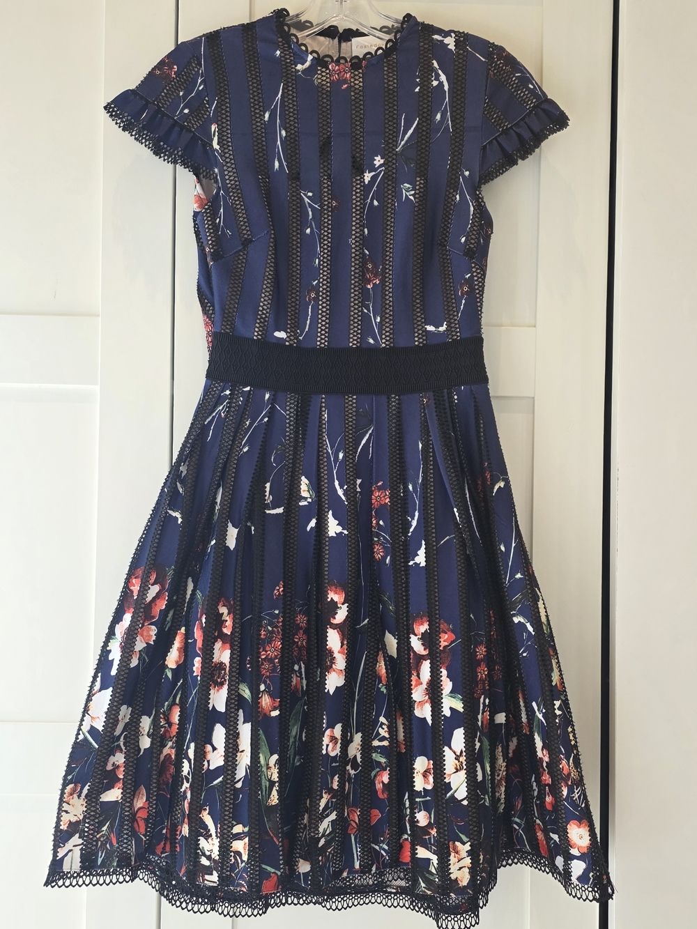 Anthropologie Foxiedox Navy Floral Dress with Blush Lining